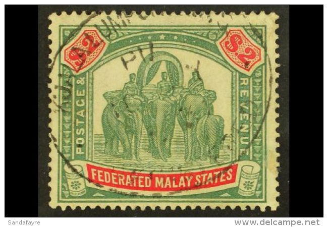 FEDERATED STATES 1926 $2 Green And Carmine, Wmk Script CA, SG 78, Very Fine Used With Light Oval Registered... - Andere & Zonder Classificatie
