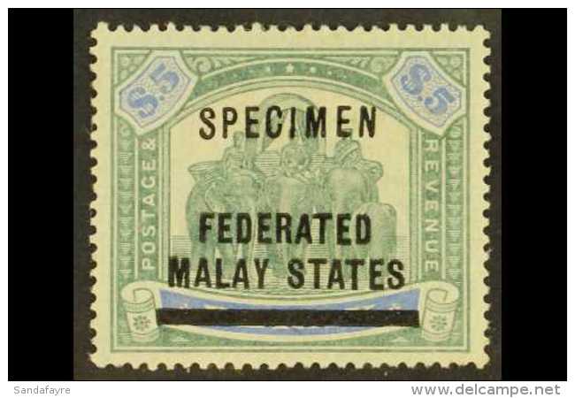 FEDERATED MALAY STATES 1900 $5 Green &amp; Ultramarine, Perak Issue, Additionally Overprinted "SPECIMEN" SG 13s,... - Andere & Zonder Classificatie