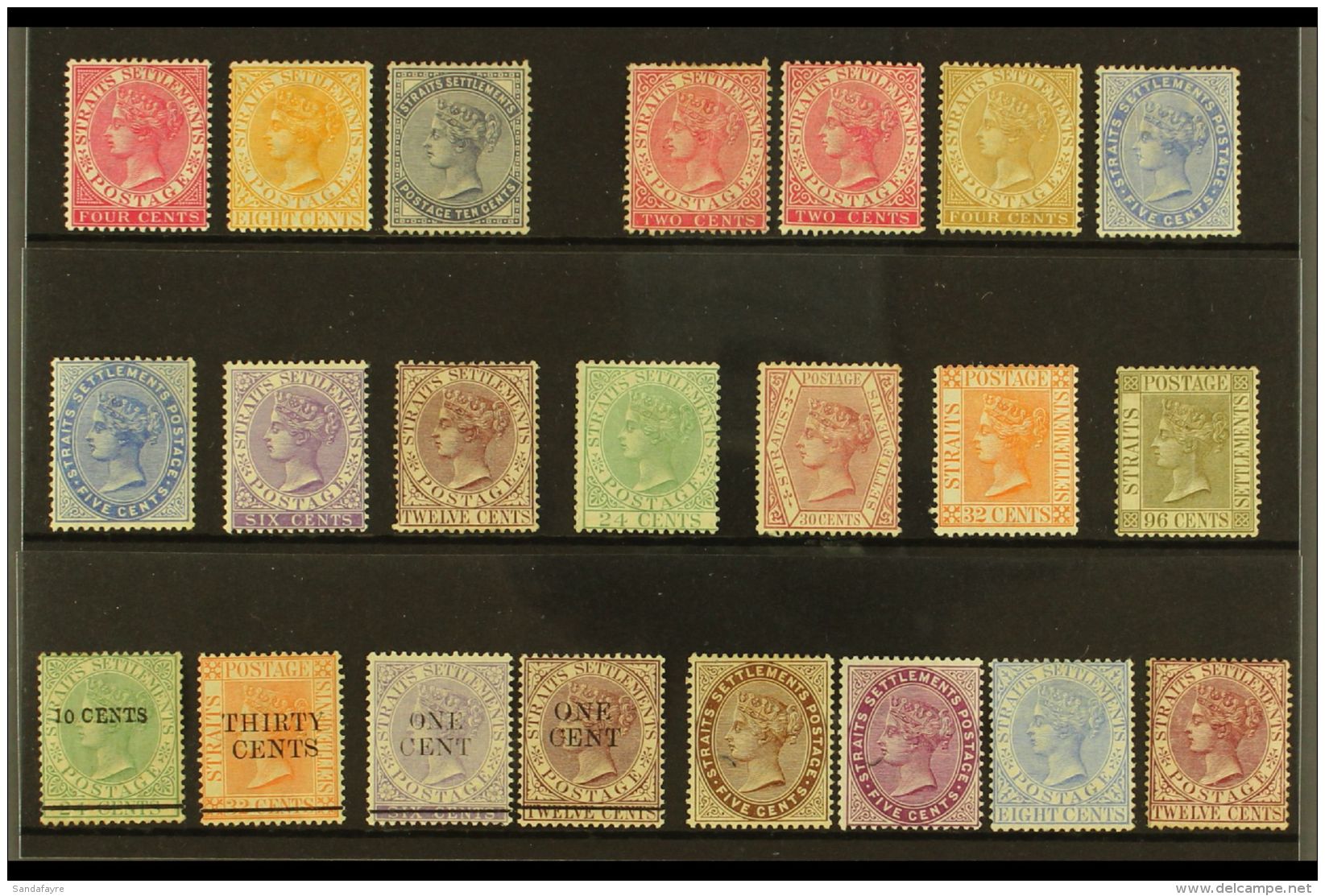 1882-99 MINT QV SELECTION Presented On A Stock Card. Includes 1882 4c, 8c &amp; 10c, 1883-91 Set Of All Values, A... - Straits Settlements