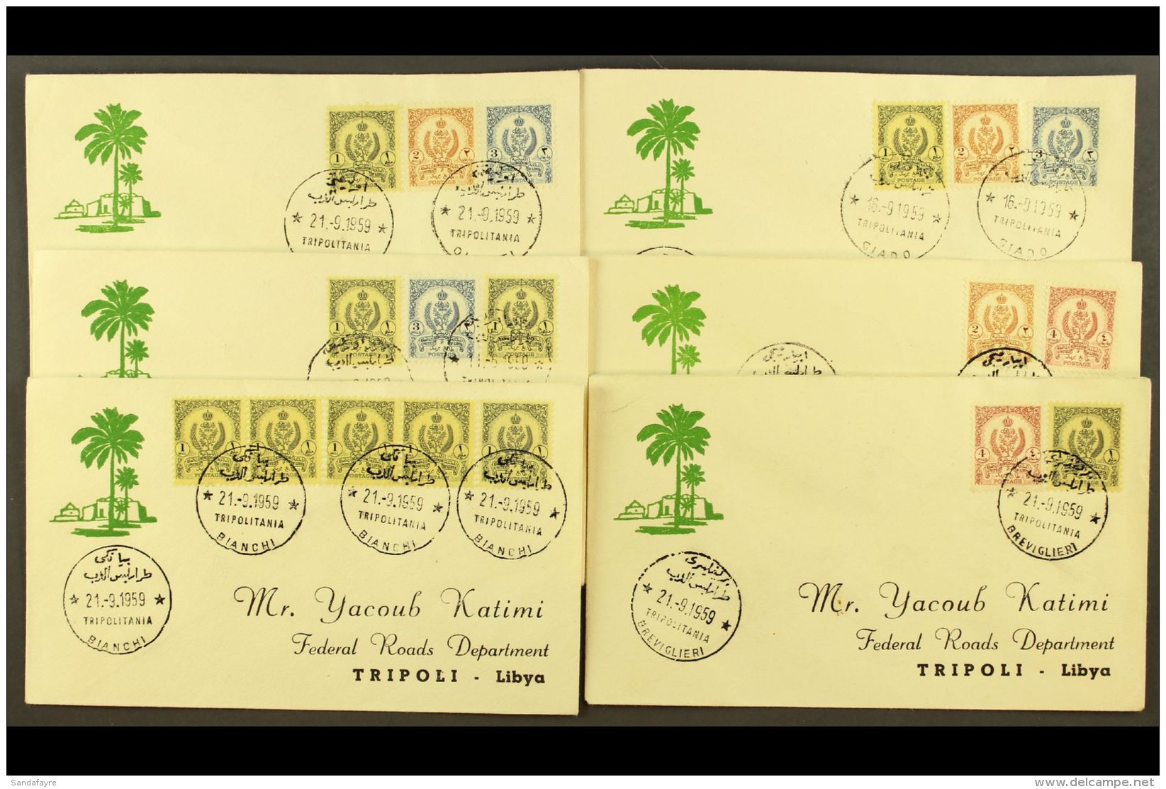 1959 TRIPOLITANIA SUB-OFFICE COVERS. A Pretty Collection Of Matching Covers Bearing Combinations Of Definitive... - Libye