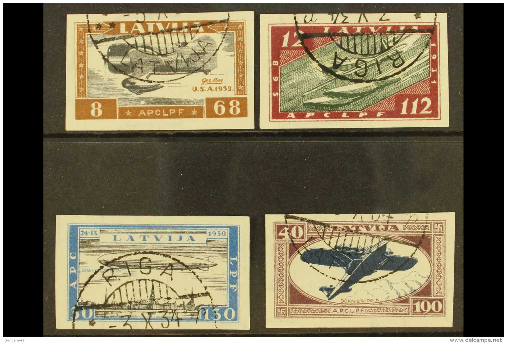 1933 (Sep) Air Wounded Airmen Fund Complete Imperf Set (Michel 228/31 B, SG 24B/46B), Superb Cds Used, Very Fresh.... - Letland