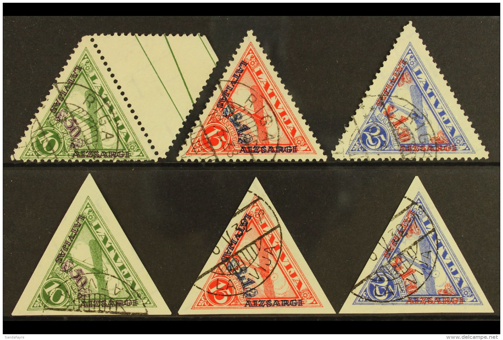 1931 Air Surcharges Perf &amp; Imperf Complete Sets (Mi 190/92 A+B, SG 206A/08A + 206B/08B), Superb Cds Used,... - Latvia