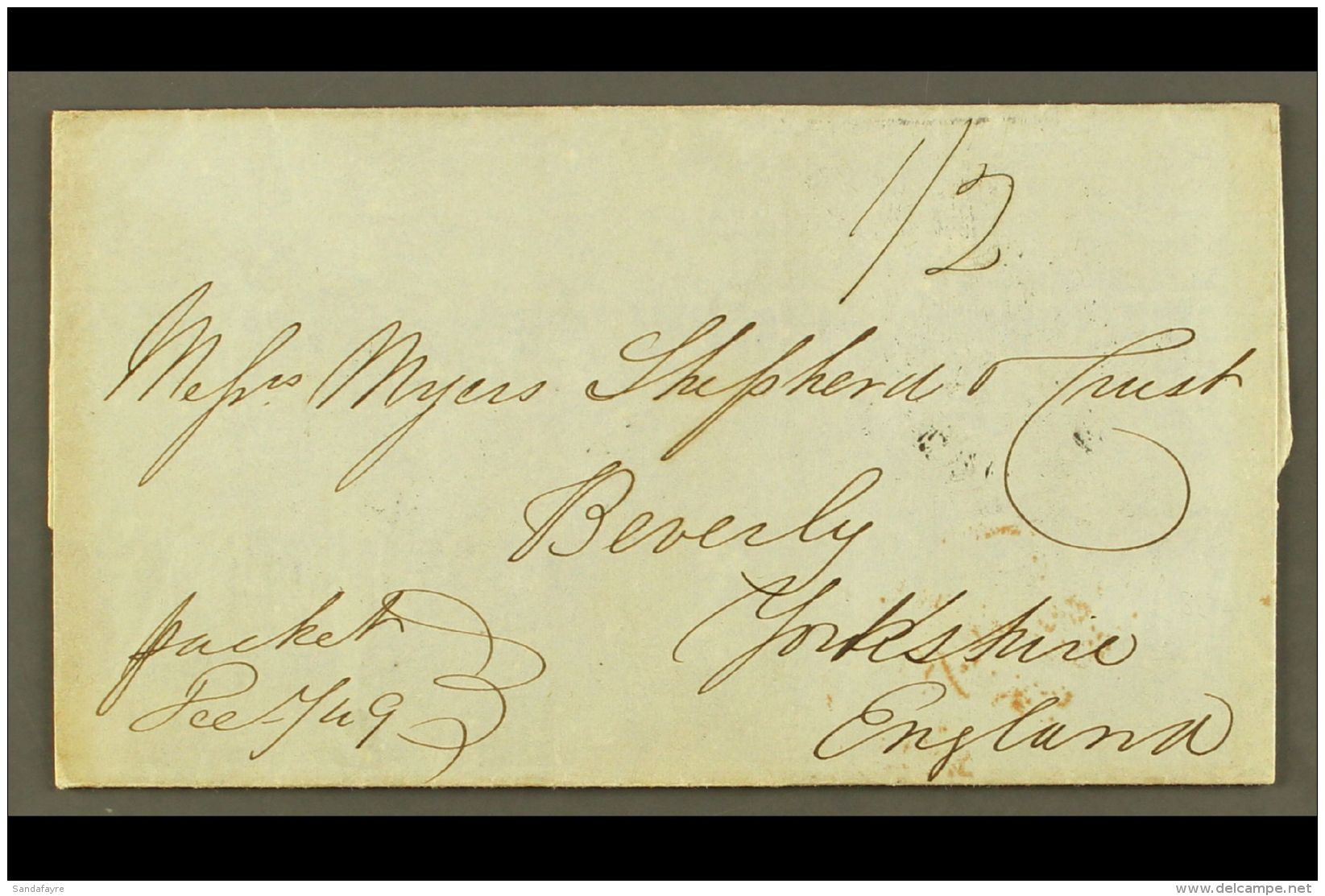 1849 (Dec) Stampless Cover To Beverley, England With Manuscript "1/2"; On Reverse Montego Bay Cds Plus Transits... - Jamaica (...-1961)