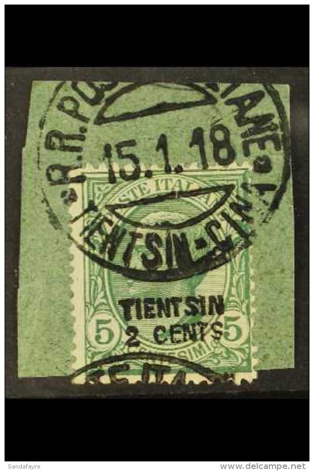 TIENTSIN 1917 2c On 5c Green "TIENTSIN" Overprint, Sassone 1, SG 31, Fine Used On Piece Tied By Fully Dated "R. R.... - Autres & Non Classés