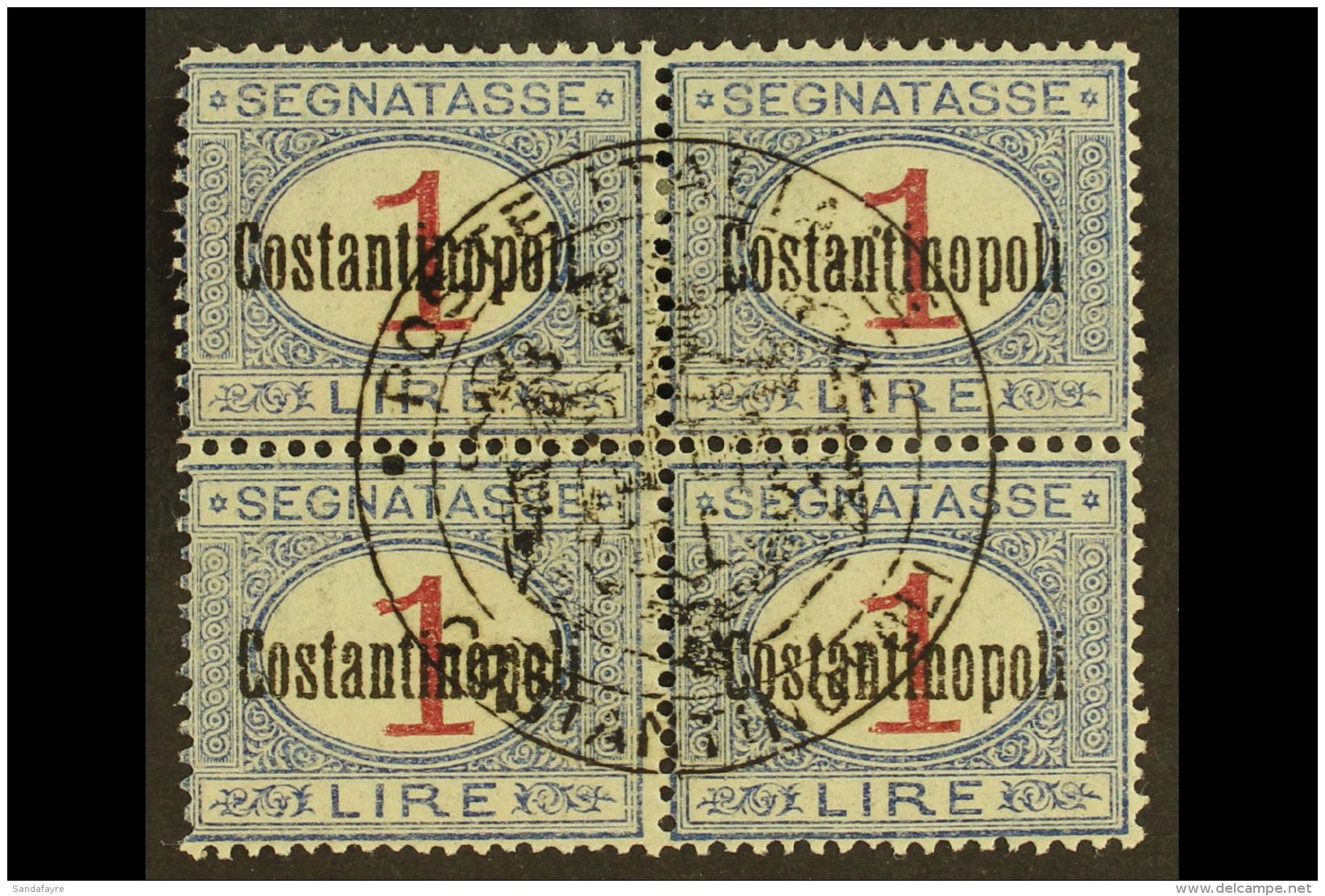 LEVANT - CONSTANTINOPLE POSTAGE DUES - 1922 1L COLOUR Block Of 4 With Complete Control Cachet, Sassone 4, Fine... - Other & Unclassified