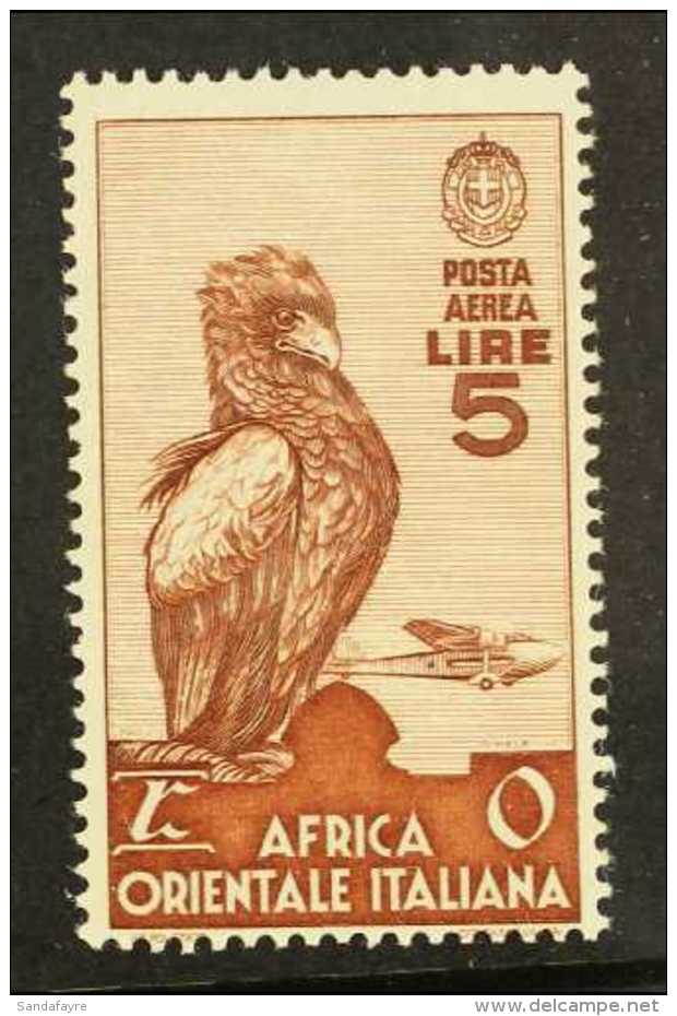 ITALIAN EAST AFRICA 1938 (Feb-Apr) 5L Reddish-brown Air, Sass A9, Very Fine Mint. For More Images, Please Visit... - Other & Unclassified