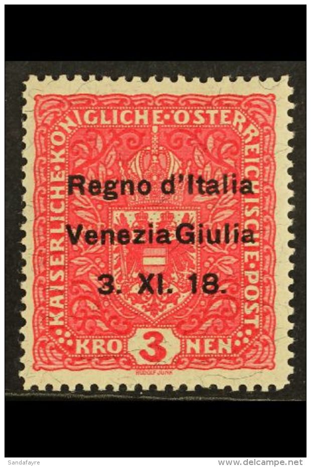 VENEZIA GIULIA 1918 3k Rose Carmine Overprinted, Sass 16, Very Fine Mint. Signed Diena. Cat &euro;800 (&pound;580)... - Zonder Classificatie
