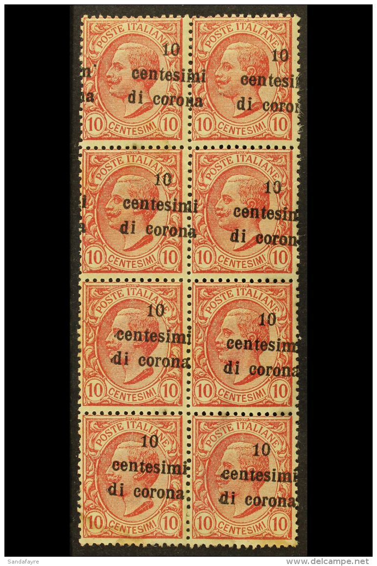 TRENTINO &amp; TRIESTE 1919 10c Di Corona On 10c, Var "oblique Ovpt", Sass 4u, Mint Block Of 8, Some Tone Spots.... - Non Classés