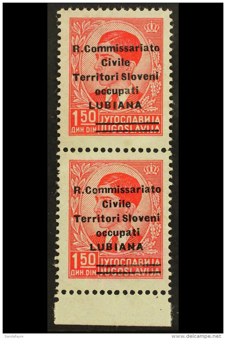 LUBIANA 1941 1.50d Scarlet Overprint With Two Bars Showing OFFSET Of The Overprint On Back (Sassone 34d, SG 39... - Unclassified