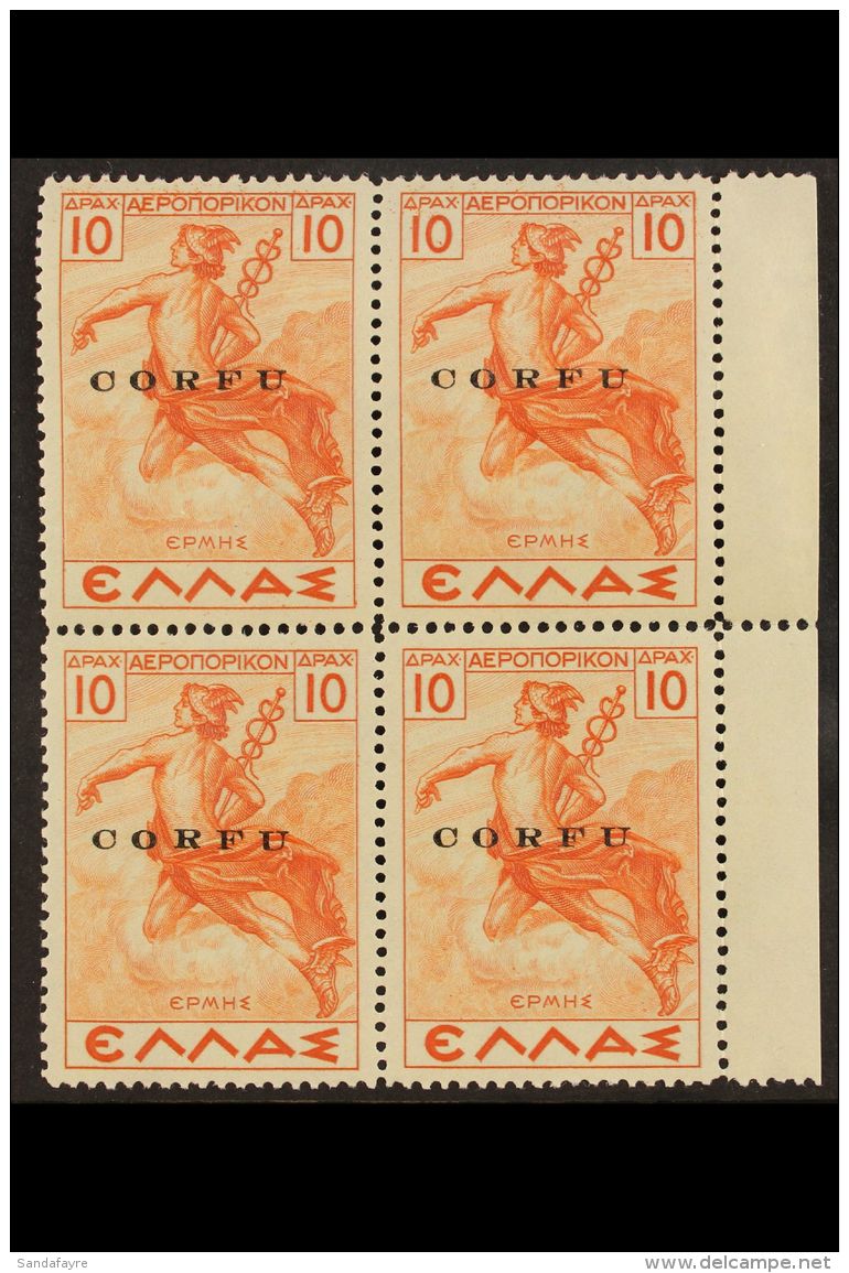 CORFU 1941 10d Orange-red Air Overprint (Sassone 8, SG 28), Fine Never Hinged Mint Marginal BLOCK Of 4, Fresh. (4... - Zonder Classificatie