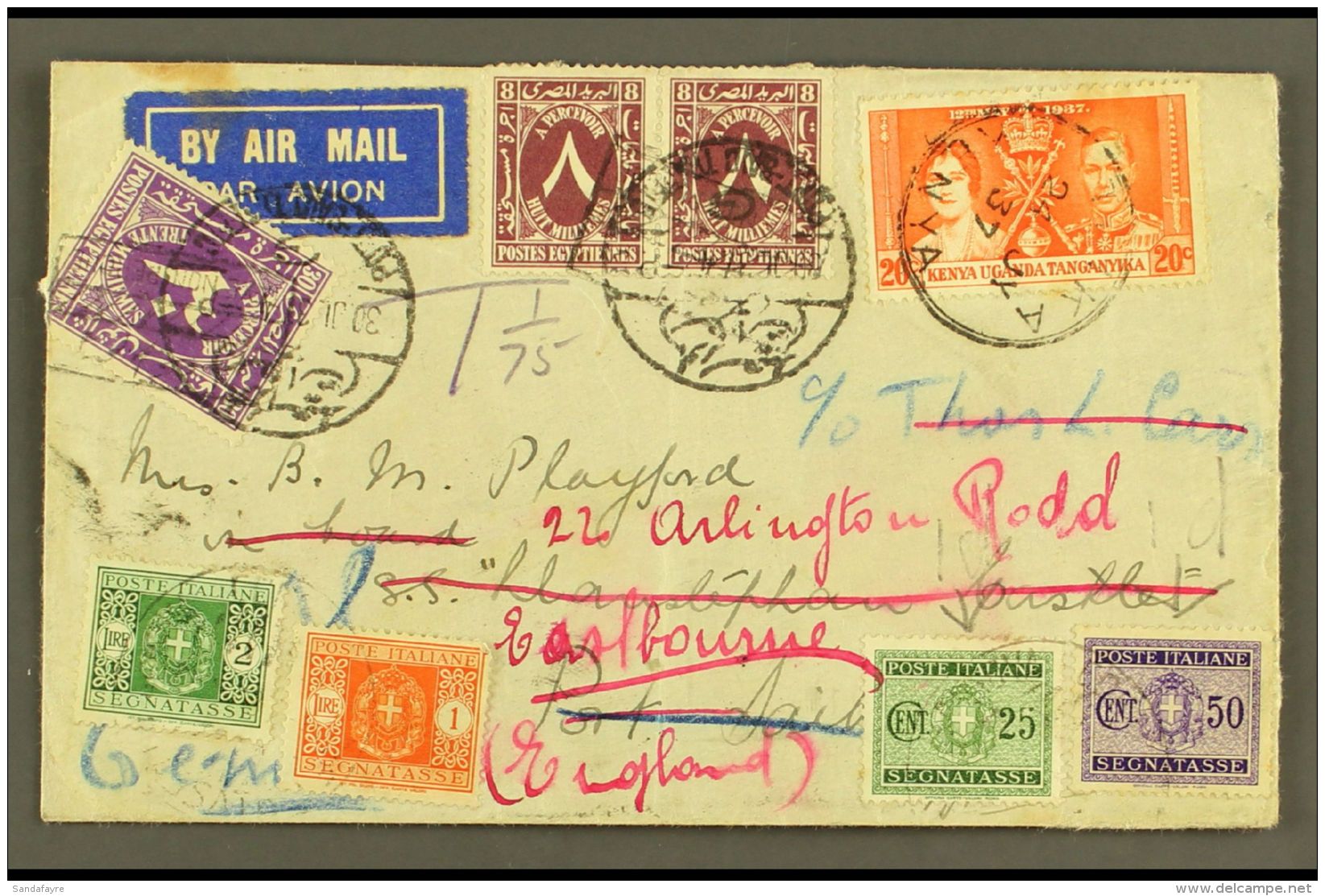 1937 (July) A Spectacular Envelope From Thika, Kenya Bearing K.U.T. 1937 Coronation 20c, Addressed To Port Said,... - Unclassified