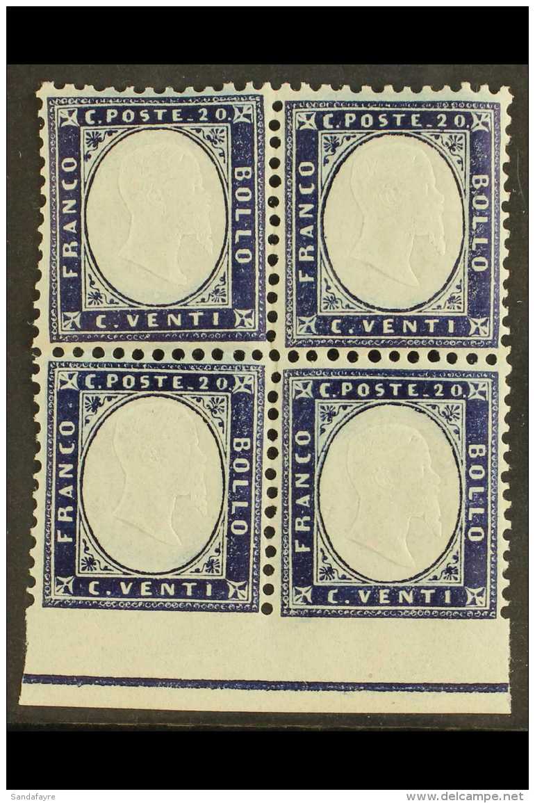 1862 20c Indigo, Block Of 4 Imperf At Foot With Frame Line, Sass 2L, Superb Never Hinged Mint. Cat &euro;400... - Unclassified