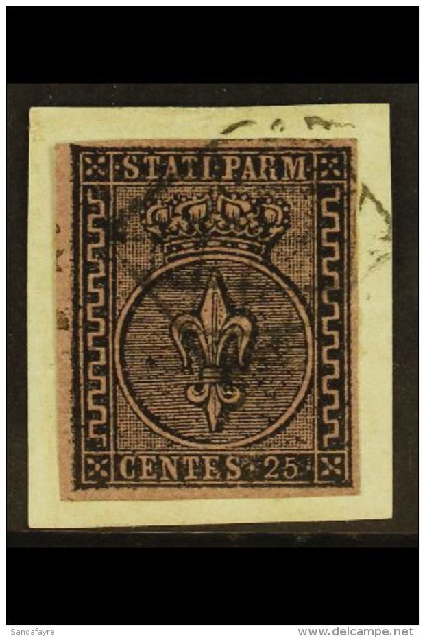 PARMA 1852 25c Black On Violet, Sass 4, Superb Used On Piece With Large Margins All Round And Tied By Neat  Boxed... - Unclassified