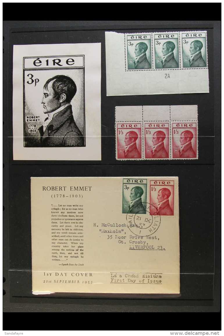 1953 ROBERT EMMET The Issued Set (SG 156/57) In Never Hinged Mint Marginal Strips Of Three; The Set On An... - Andere & Zonder Classificatie