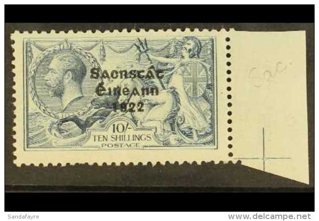 1922 10s Dull Grey Blue With Irish Free State Ovpt, Variety "Sac For Sao", SG 66 Var, Very Fine Marginal Mint... - Other & Unclassified