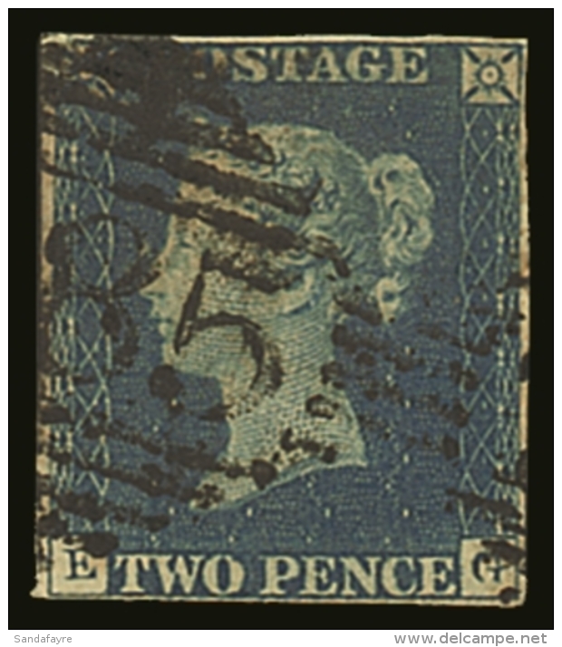 1840 2d Blue 'EG' Plate 1, Used With Irish Diamond "285" Of Kilrush, Co. Clare, With 4 Margins, One Repainted At... - Andere & Zonder Classificatie