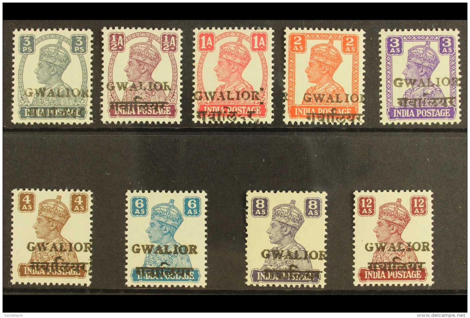 GWALIOR 1949 Alizah Press Ovpt Set, SG 129/137, Very Fine Never Hinged Mint. (9 Stamps) For More Images, Please... - Other & Unclassified