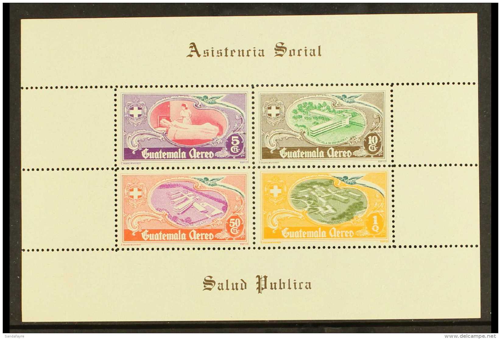 1950 National Hospital Fund Airs Miniature Sheet Showing DOUBLE PRINTED Olive Colour, As SG MS515, Scott C180a,... - Guatemala