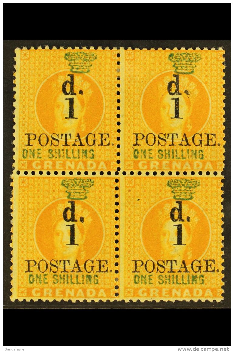 1886 1d On 1s Orange Wmk Large Star, SG 38, Superb Mint Og Block Of 4. For More Images, Please Visit... - Grenada (...-1974)