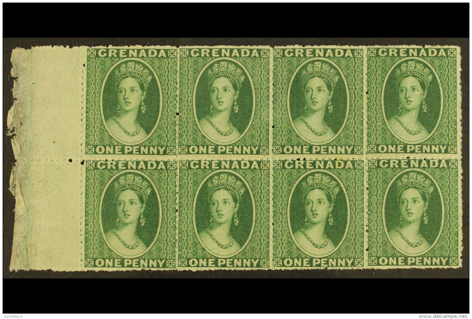 1862 1d Green, SG 2, Superb Mint Marginal Block Of 8 (4 X 2) With Full Original Gum And Beautiful Original Colour.... - Grenada (...-1974)