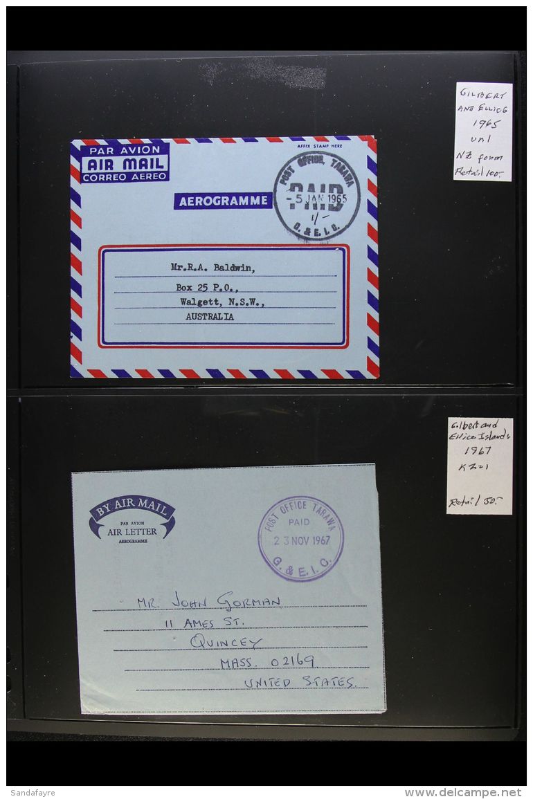 1965-1976 OFFICIAL AEROGRAMMES. An Interesting Group Of Stampless Formula Air Letter Sheets Addressed To USA, Plus... - Îles Gilbert Et Ellice (...-1979)