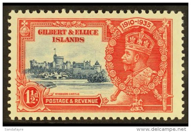 1935 1&frac12;d Deep Blue And Scarlet Silver Jubilee, Variety "Flagstaff On Right Hand Turret", SG 37d, Very Fine... - Gilbert- En Ellice-eilanden (...-1979)