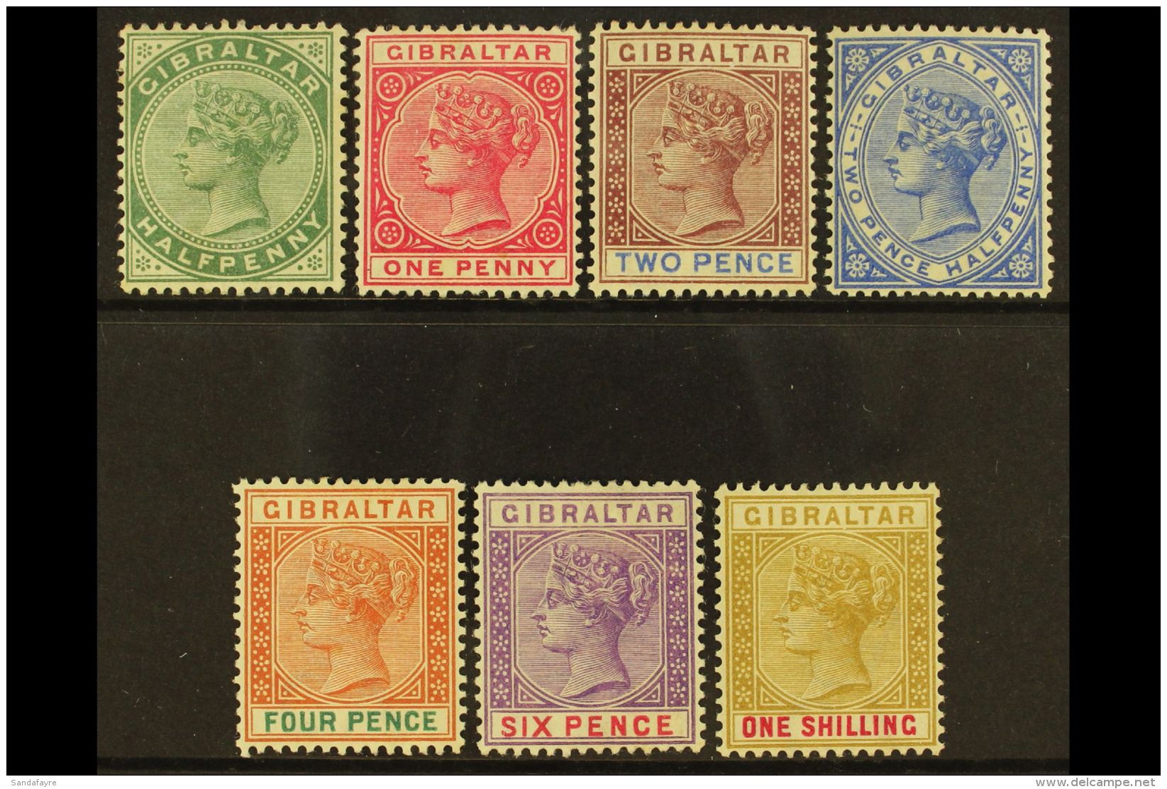 1898 Reissue In Sterling Currency Complete Set, SG 39/45, Fine Mint. (7 Stamps) For More Images, Please Visit... - Gibraltar