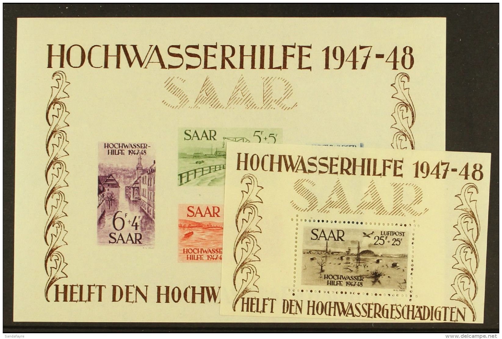 1948 Flood Disaster Relief Fund Miniature Sheets, Both Postage &amp; Air, SG MS 255a/256a (Michel Blocks 1 &amp;... - Andere & Zonder Classificatie