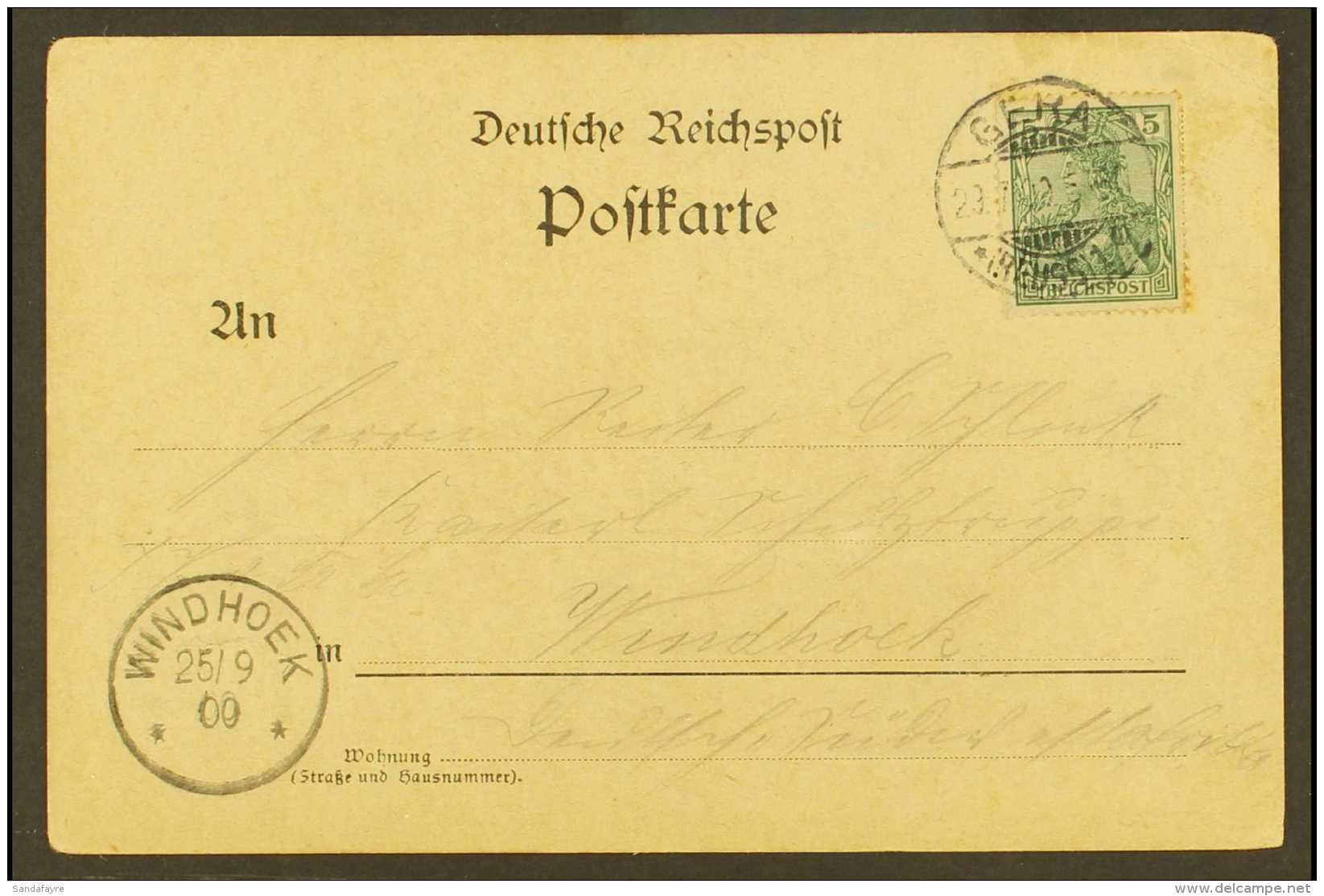 SOUTH WEST AFRICA 1900 (25 Sep) Picture Postcard From Germany Addressed To Windhoek, Bearing 5pf Stamp Tied By... - Other & Unclassified