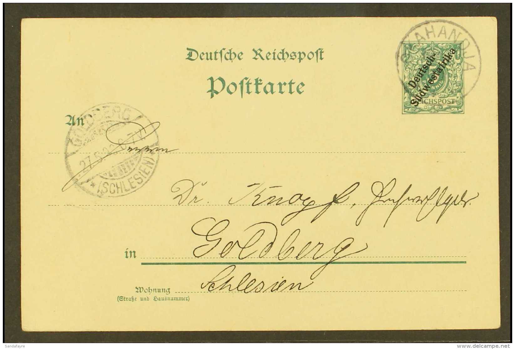 SOUTH WEST AFRICA 1900 (18 Apr) 10pf Green Ovpt'd Postal Stationery Card Addressed To Germany, Cancelled By... - Andere & Zonder Classificatie
