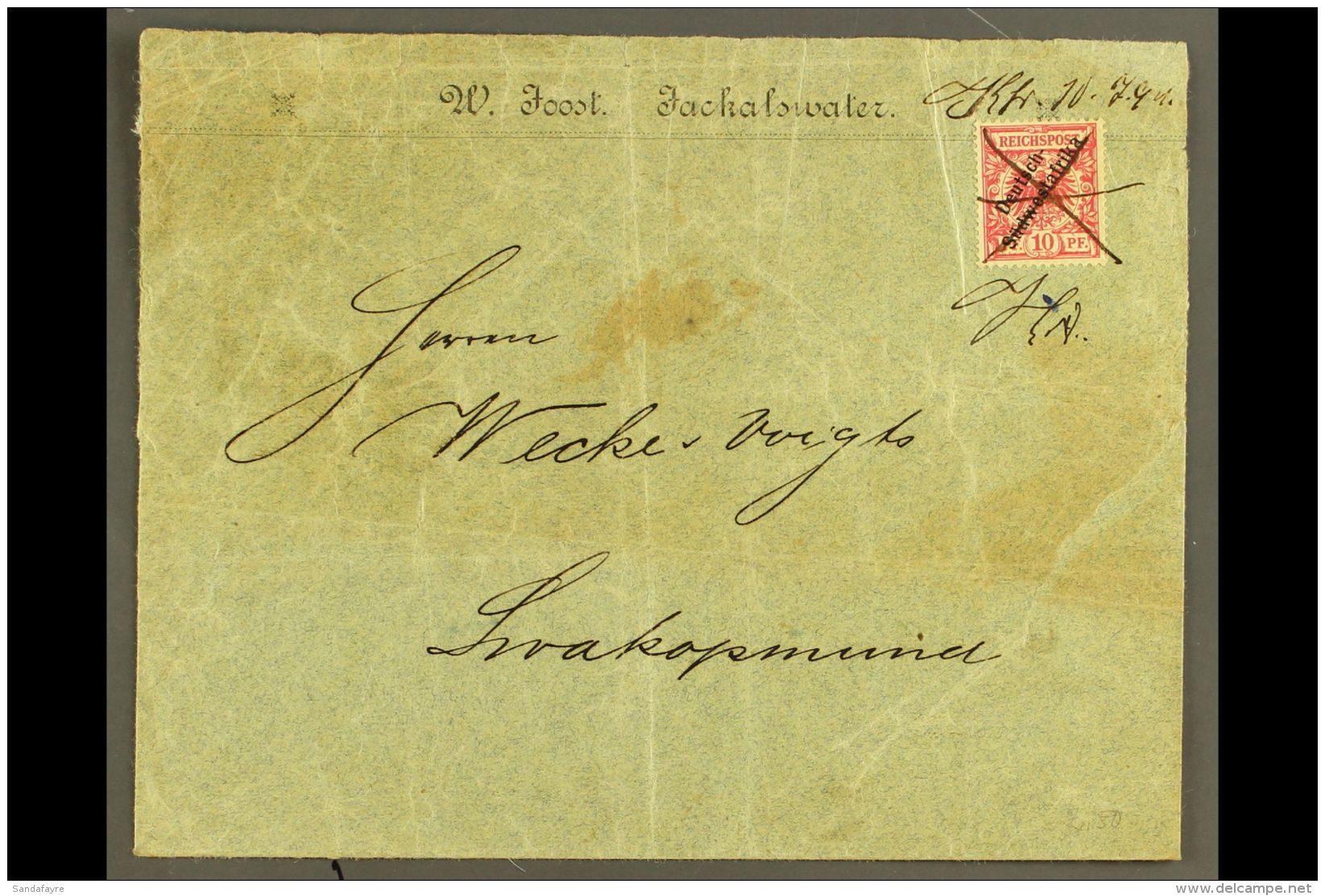 SOUTH WEST AFRICA 1899 (10 JUL) Printed Envelope To Swakopmund Bearing 10pf Cancelled By Scarce KHANRIVER RAILWAY... - Andere & Zonder Classificatie