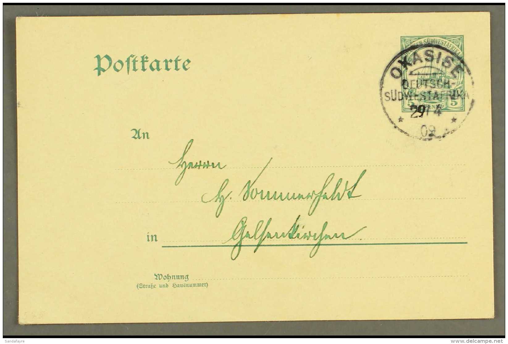 SOUTH WEST AFRICA 1909 (29 Apr) 5pf Postal Card To Germany Cancelled Fine "OKASISE" Cds Postmark. For More Images,... - Other & Unclassified