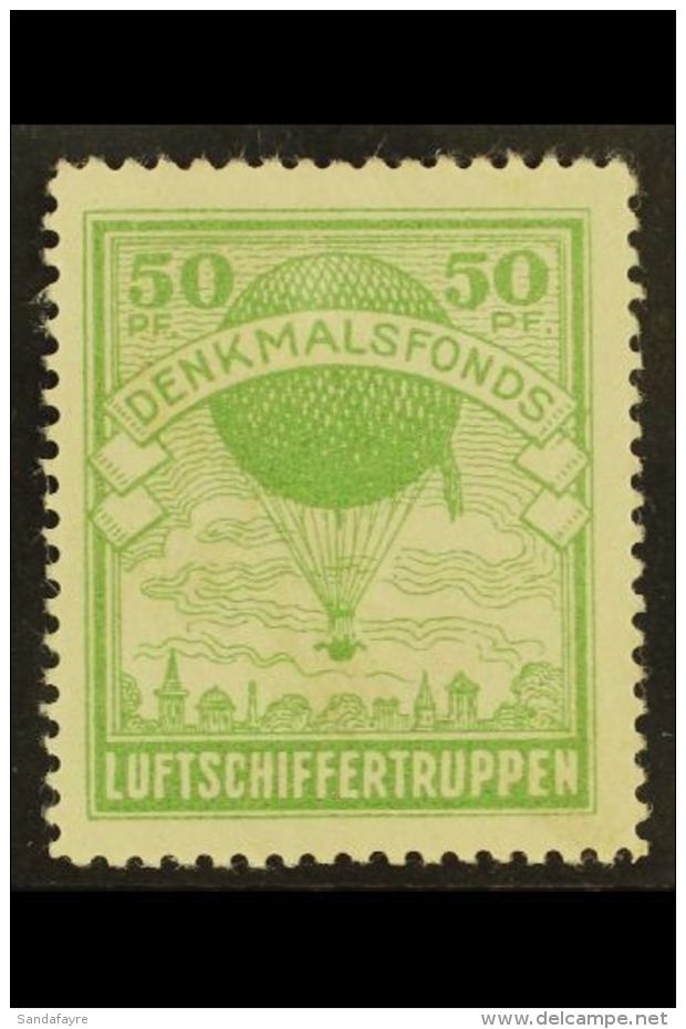 RARE BALLOON LABEL. Circa 1910's 50pf Yellow-green DENKMALSFONDS LUFTSCHIFFERTRUPPEN (Airships Troops Memorial... - Autres & Non Classés