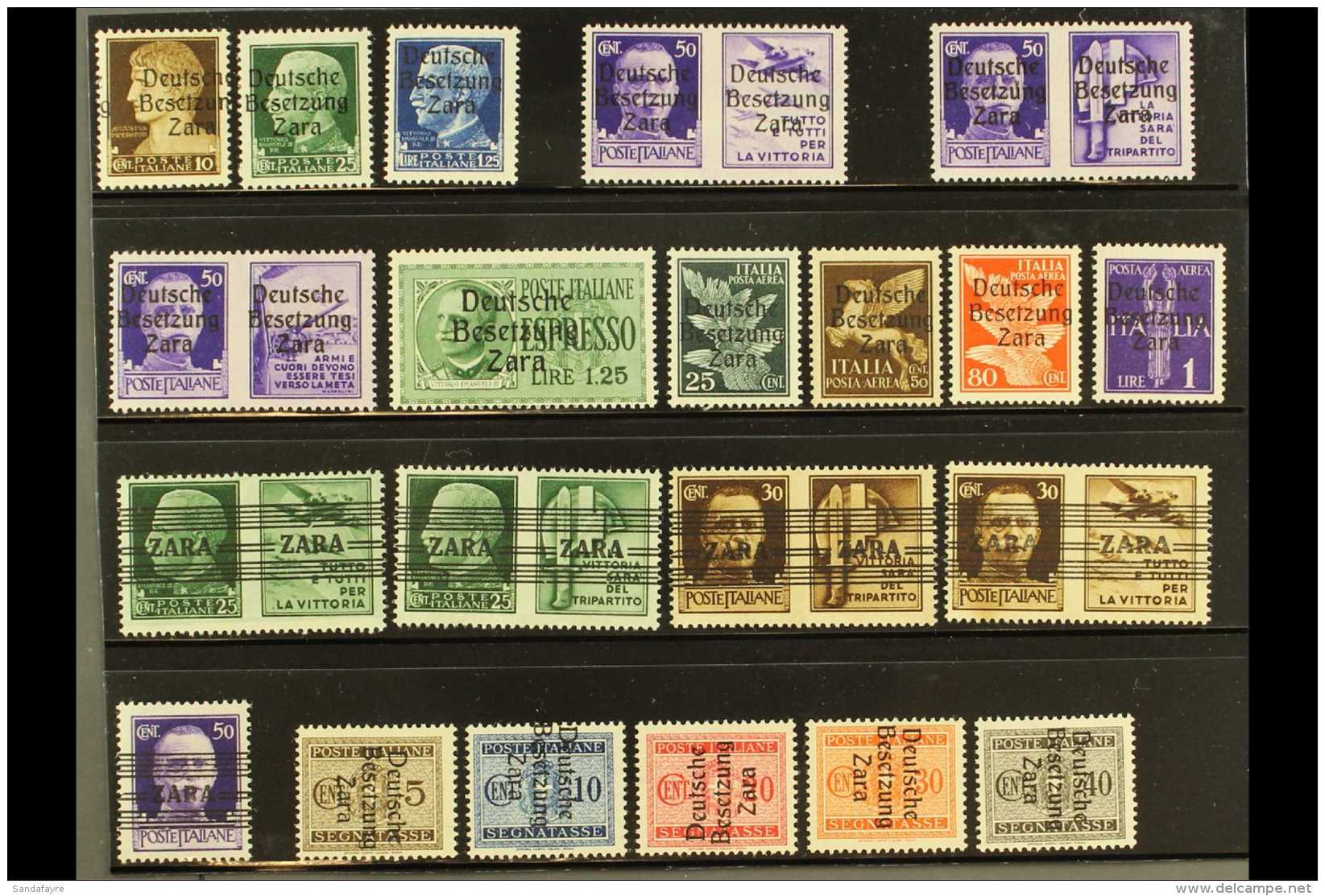 ZARA 1943 Never Hinged Mint All Different Selection On A Stock Card, Inc 1943 "Deutsche Besetzung" Opts 10c, 25c... - Other & Unclassified