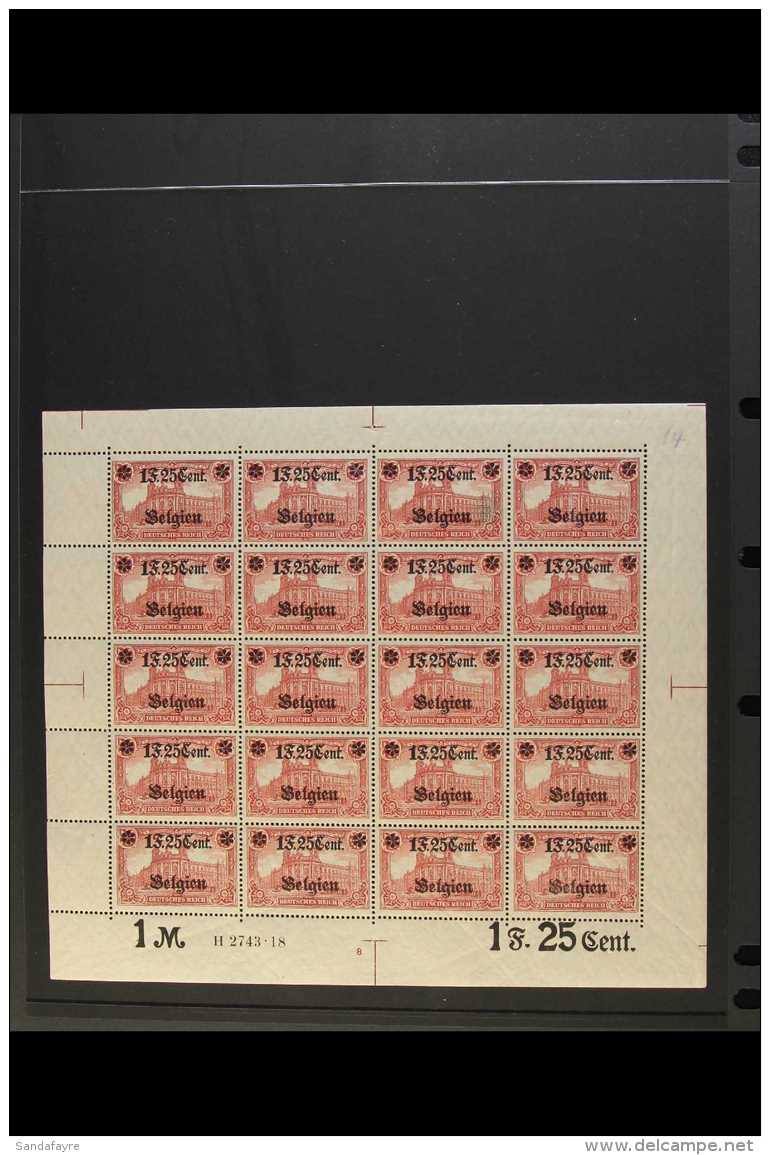 BELGIUM 1916-18 1.25f On 1m Red Overprint 25x17 Holes Value Below Stars (Michel 23 I Bb, SG 23a), Never Hinged... - Autres & Non Classés