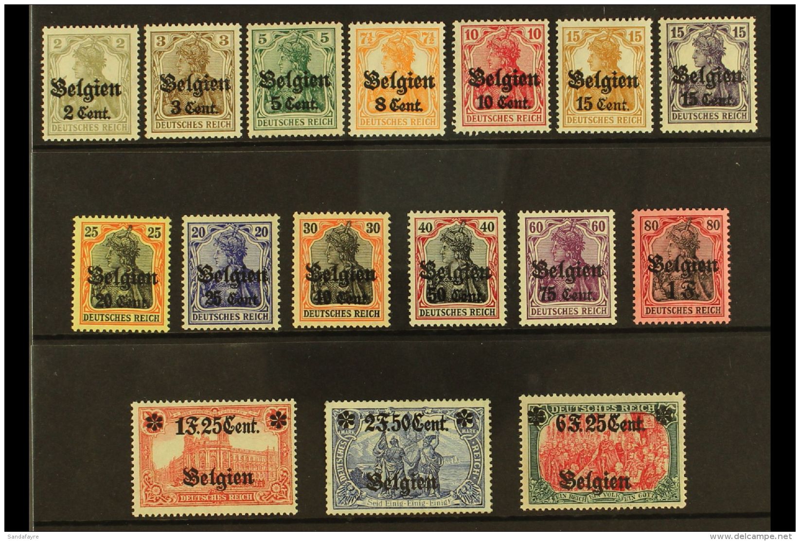 BELGIUM 1916-18 Overprints Complete Set (Michel 1/9, SG 1/9), Never Hinged Mint, 6.25f On 5m Dry Gum In Places As... - Autres & Non Classés