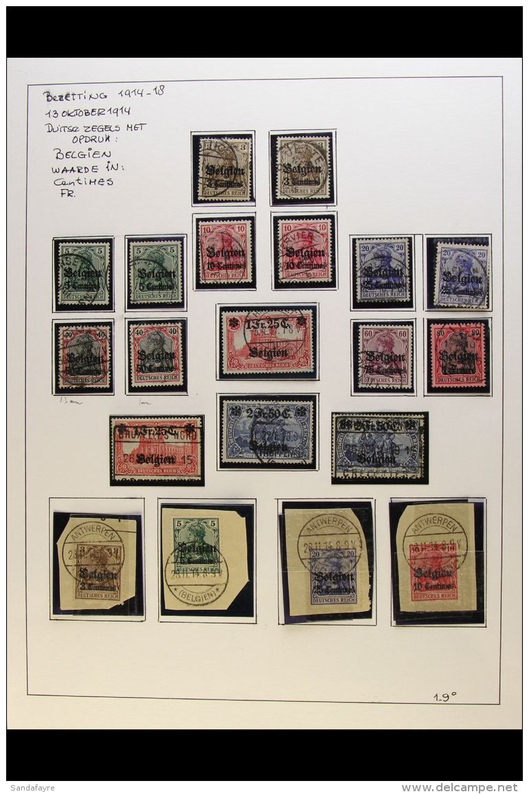 BELGIUM 1914-1916 FINE USED COLLECTION In Hingeless Mounts On Leaves, Inc 1914-16 Set Inc 1.25f On 1m (x2) &amp;... - Autres & Non Classés