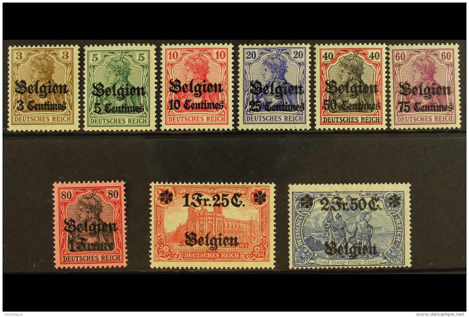 BELGIUM 1914-16 Overprints Complete Set (Michel 1/9, SG 1/9), Fine Never Hinged Mint, Very Fresh. (9 Stamps) For... - Other & Unclassified