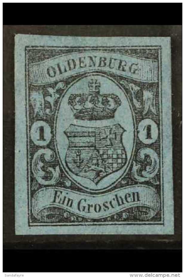 OLDENBURG 1859 1Gr Black On Blue, Mi 6a, Superb Mint No Gum With Huge Margins. For More Images, Please Visit... - Other & Unclassified