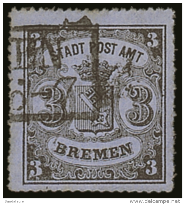 BREMEN 3gr Black/blue, Perces En Scie 16, On Horizontally Laid Paper (Mi 6y, SG 10) Fine Used. An Attractive And... - Autres & Non Classés