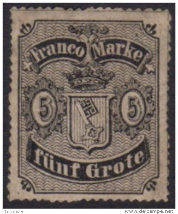 BREMEN 1862 5gr Black On Grey-brown, Perc&eacute; &eacute;n Scie 16, Mi 7A, Very Fine Mint With Large Part... - Other & Unclassified