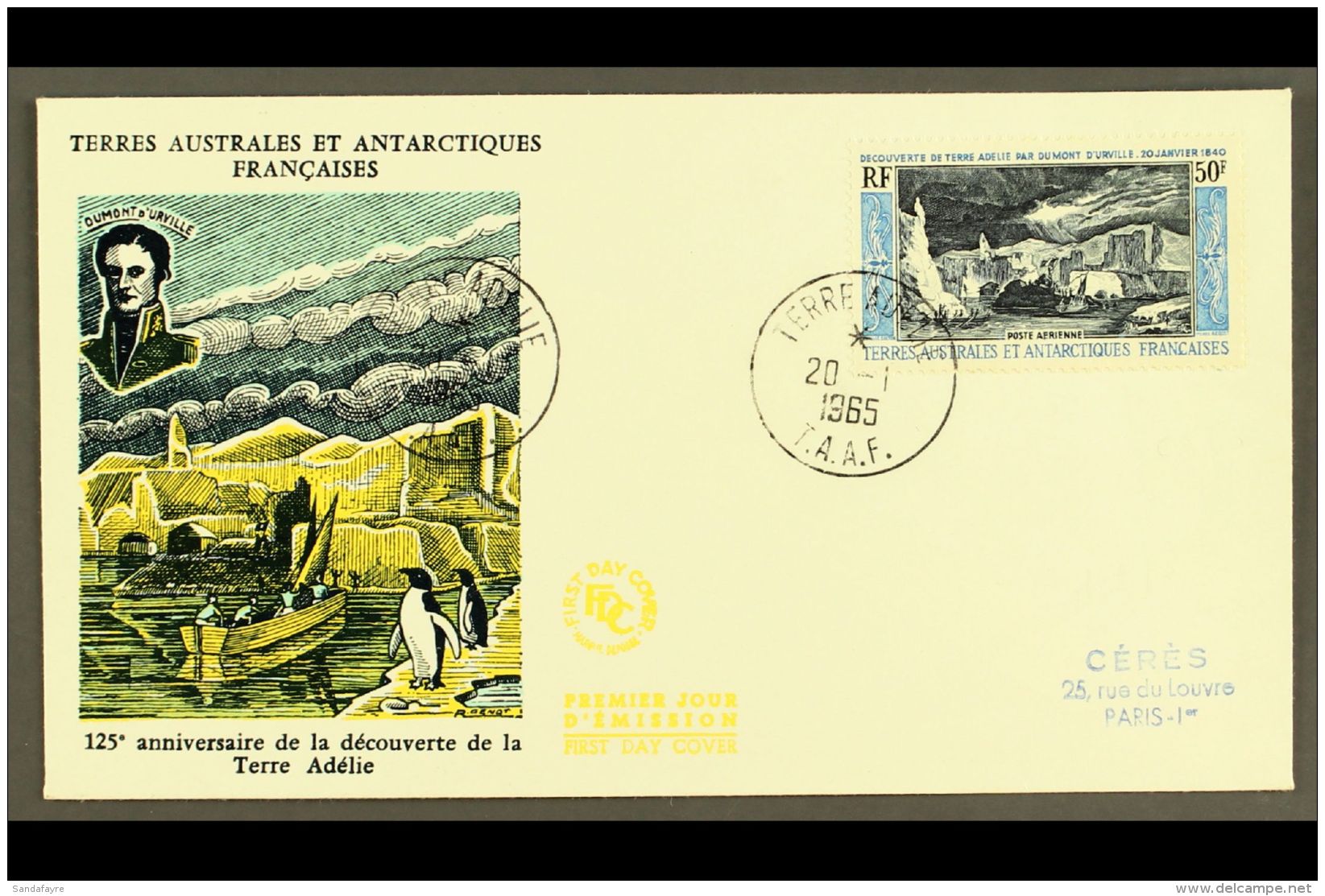 T.A.A.F. 1965 (20 Jan) 50f Dumont D'Urville Air Post (Yvert 8, SG 38) Illustrated FIRST DAY COVER. Very Fine. For... - Autres & Non Classés