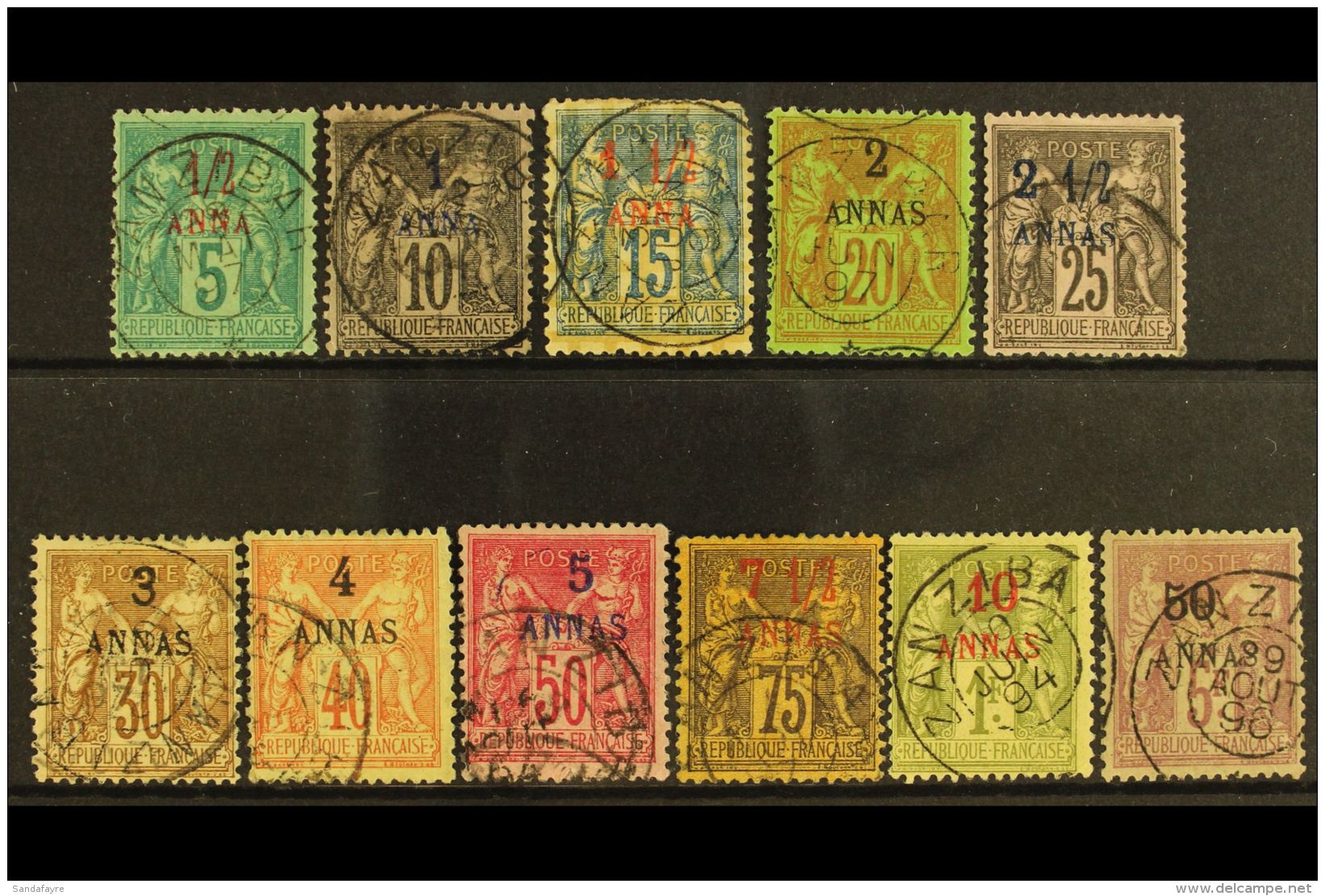 ZANZIBAR 1894-96 "Peace &amp; Commerce" Surcharged Set, Yvert 1/11, Very Fine Used (11 Stamps) For More Images,... - Autres & Non Classés