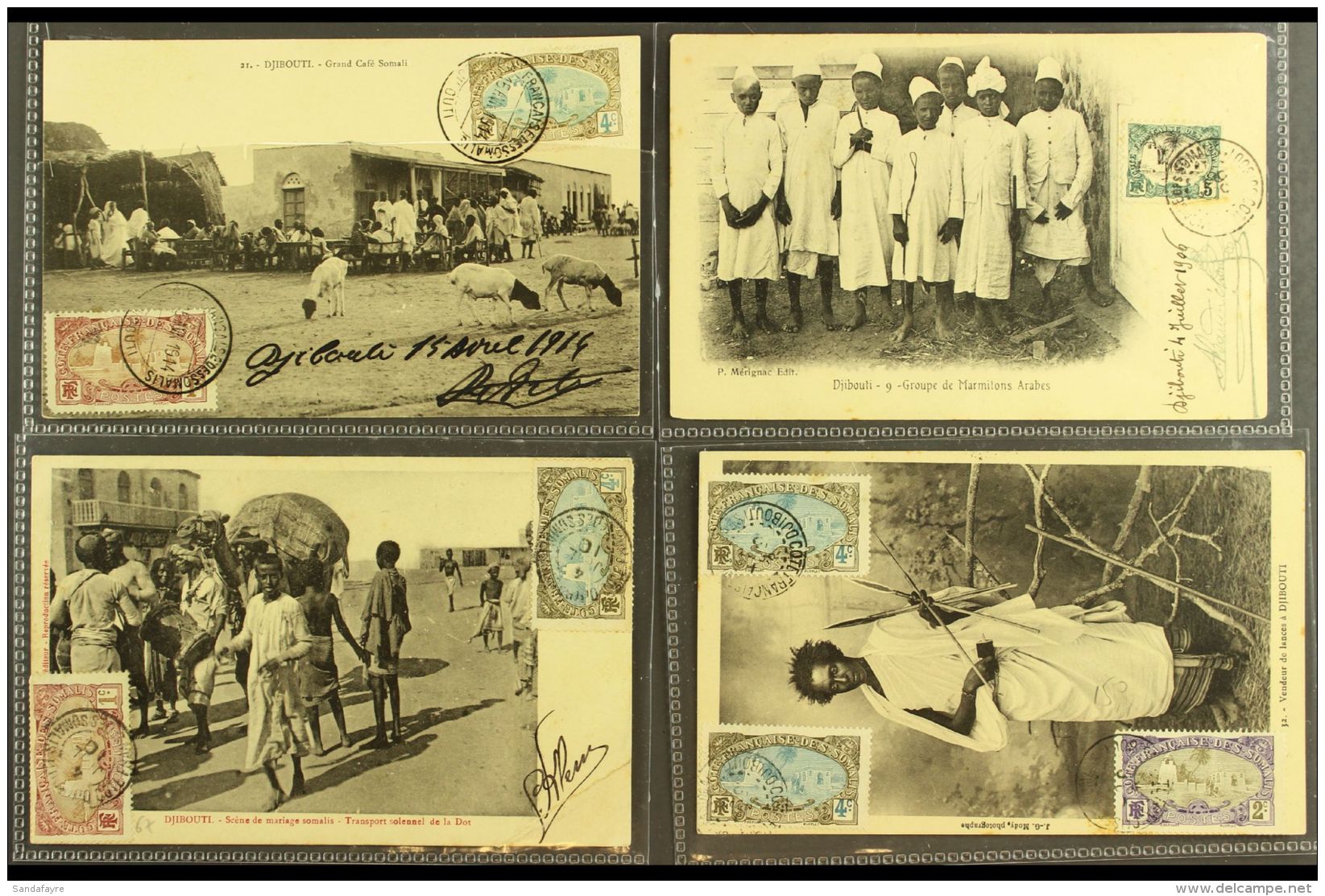 SOMALI COAST PICTURE POST CARDS 1906-14 All Different Used Group Of Djibouti Bearing Stamps Of FSC On The Front... - Other & Unclassified