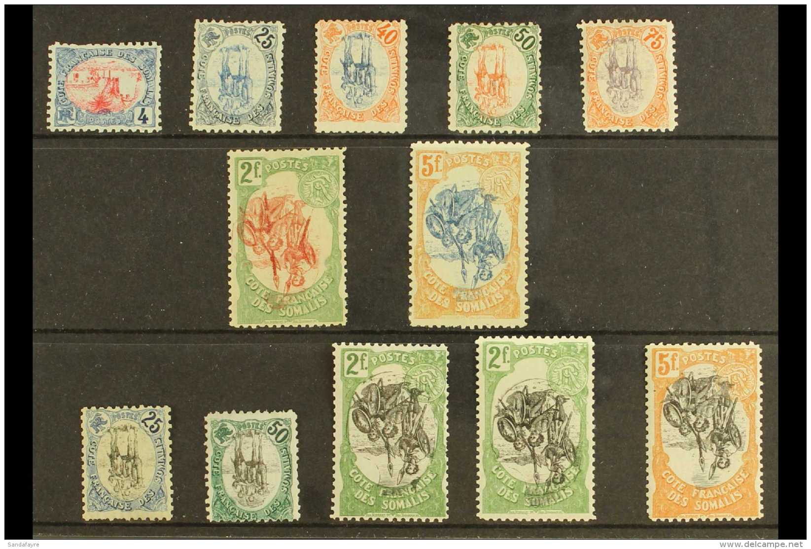 SOMALI COAST 1902-03 "INVERTED CENTRES" Mint Range To 5f On A Stock Card. (12 Stamps) For More Images, Please... - Other & Unclassified