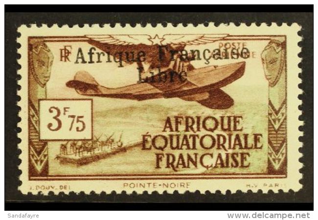 FRENCH EQUATORIAL AFRICA 1940-41 3.75f Chocolate &amp; Green Air "Afrique Francaise Libre" Overprint (Yvert 16, SG... - Andere & Zonder Classificatie