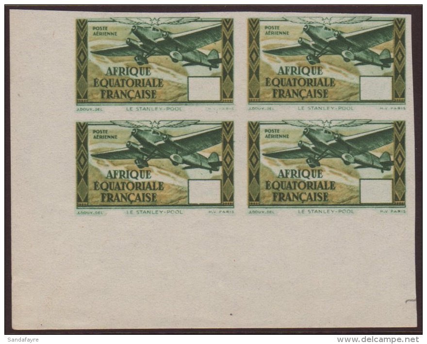 FRENCH EQUATORIAL AFRICA 1943-44 Air (-) Green &amp; Bistre Aircraft Unissued IMPERF WITHOUT VALUE Variety, Maury... - Other & Unclassified