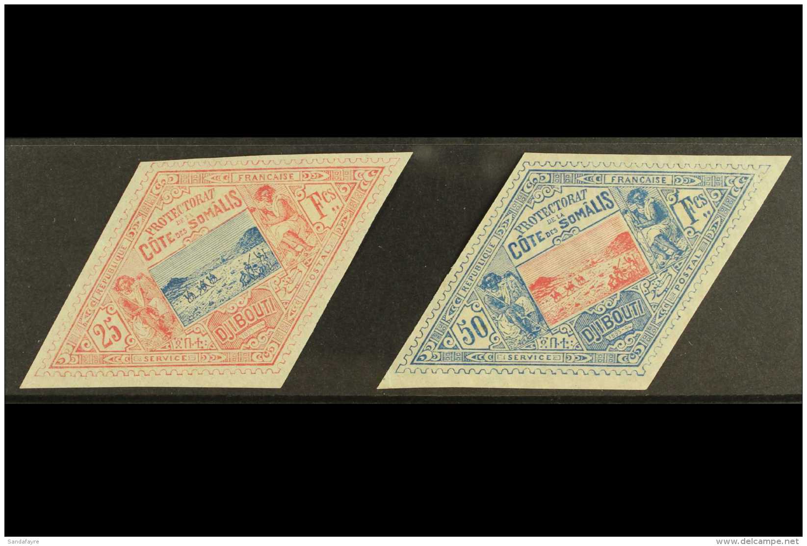 FRENCH  SOMALI COAST 1894 - 1900 25fr Rose And Blue And 50fr Blue And Rose "Lozanges", Yv 20/21, Very Fine And... - Otros & Sin Clasificación