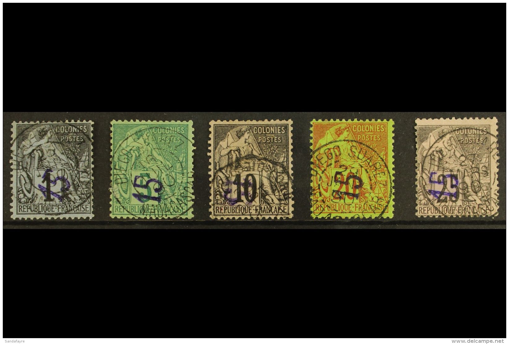 DIEGO SUAREZ 1890 Surcharged Complete Set, Yv 1/5, Very Fine Used (most Bearing Expertizing Marks) For More... - Otros & Sin Clasificación