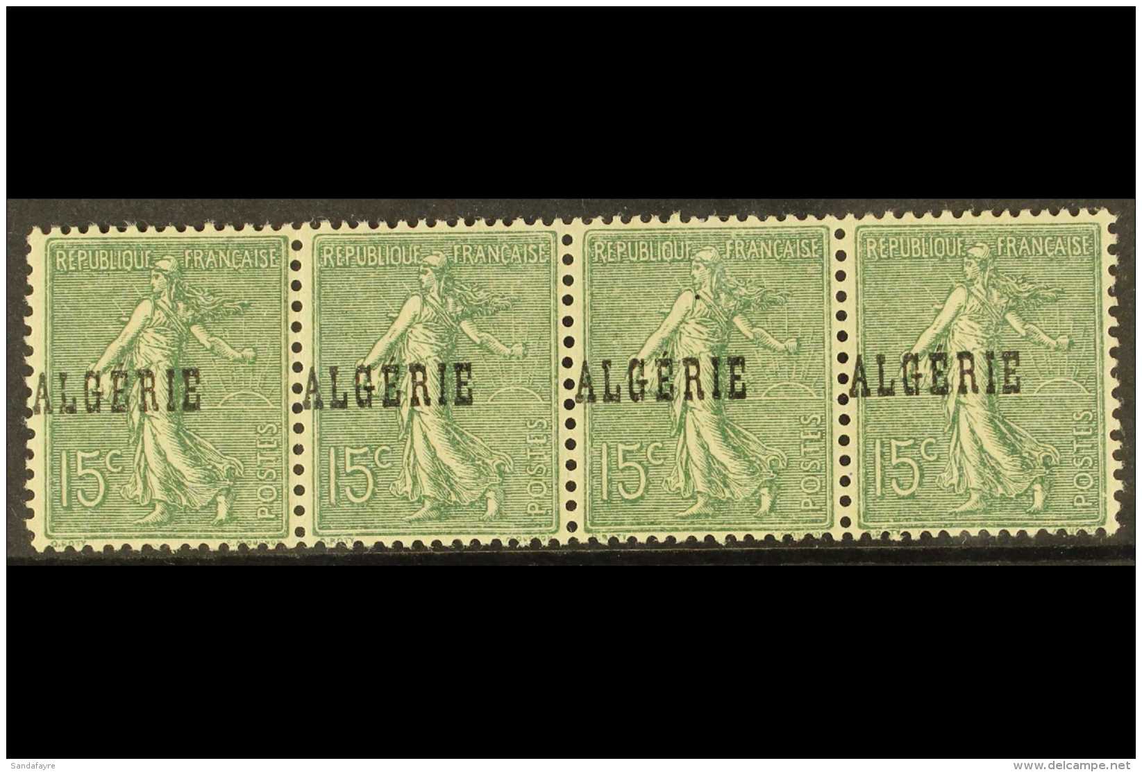 ALGERIA 1924-25 15c Olive-green "Semeuse" With Surcharge "a Cheval" (displaced To Left), Maury 10b, Horizontal... - Other & Unclassified